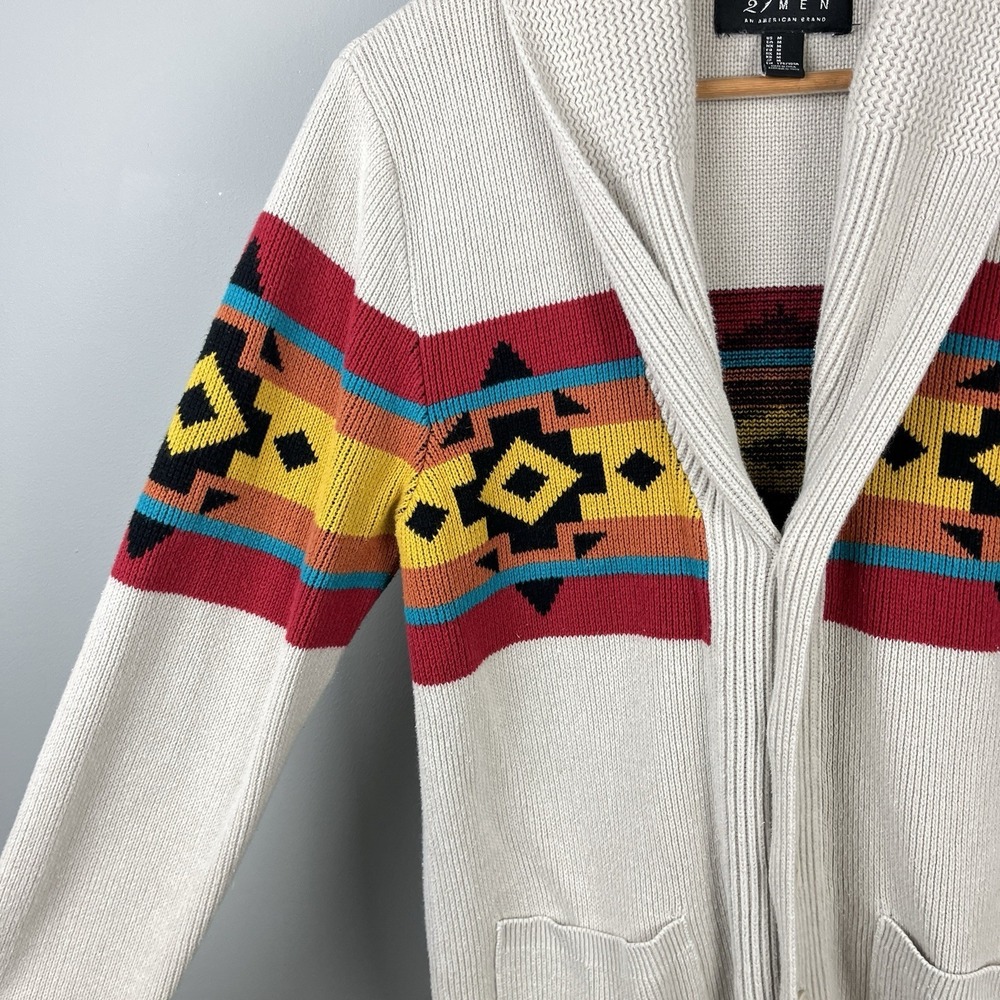 Forever 21 Men Aztec Cardigan Sweater Mens M Button Front Shawl Collar Western - Picture 4 of 6